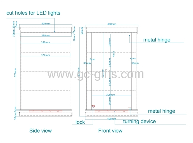 Rotary lockable acrylic showcases with LED lights