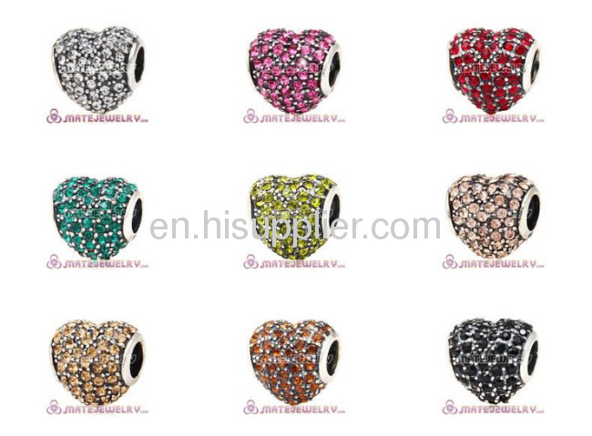 Wholesale 2013 Handmade JewelryPink european Silver Crystal Heart Beads