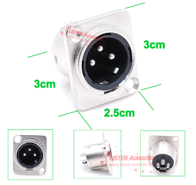 3-pin XLR male Connector chassis sockets CC Series connector