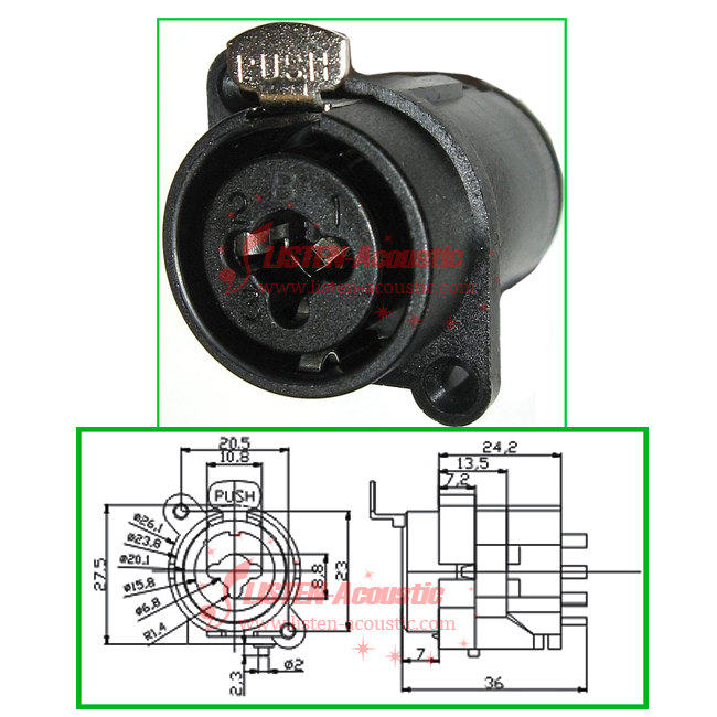 6.3 Female Connector Chassis PinCC Series XLR cannon Socket