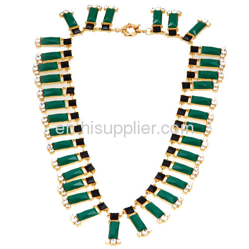 Wholesale Green Fake Jade Crystal Chunky Chain Bar Statement Necklace