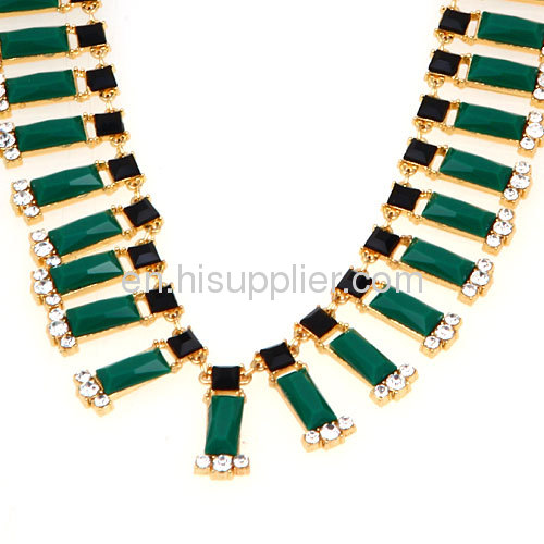 Wholesale Green Fake Jade Crystal Chunky Chain Bar Statement Necklace