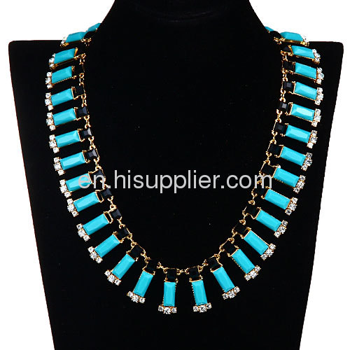 Wholesale Green Fake Jade Crystal Chunky Chain Bar Statement Necklace