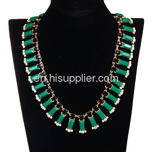 Wholesale Green Fake Jade Crystal Chunky Chain Bar Statement Necklace