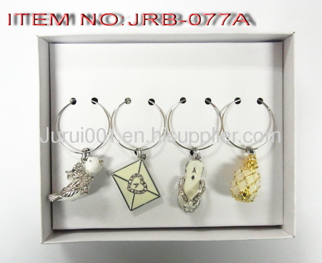 Metal wine charm with colorful charms