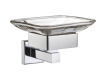 Square Zinc Alloy Soap Dish Holder with Glass Soap Dish