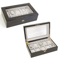 Ebony 10 PC Wooden Watch Box Case