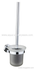 Brass Round Toilet Brush Holder with Grost Glass