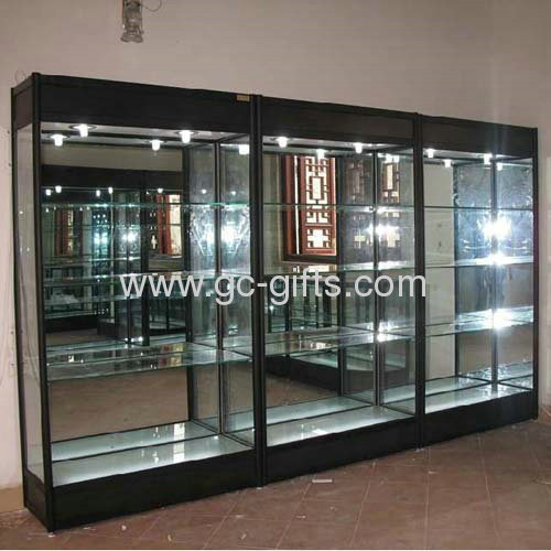 Against the wall optical glass display show cases