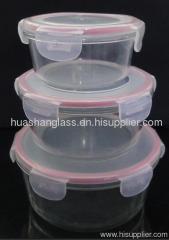 450ML Round glass food container with PP lid,colored silicone ring