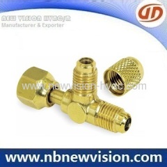 Brass Tee Fitting with Flare Nut & Valve Core