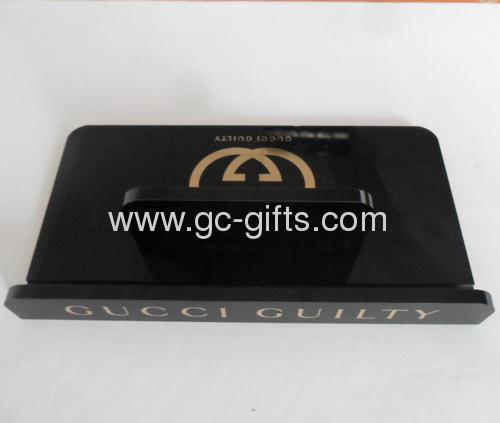 Black acrylic tablets display cases with golden logo