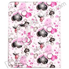 2012 New Lovely Heart Design Stand Leather Case for The New iPad / iPad 2 (Pink)