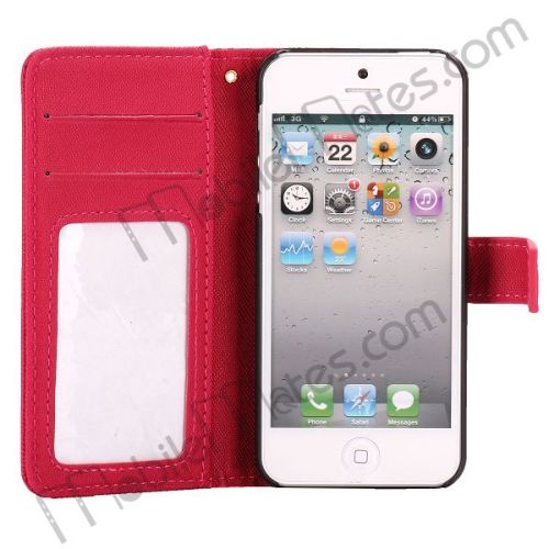Non-slip Folio Flip Wallet Leather Case for iPhone 5(Watermelon red)