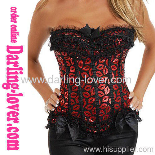 Sexy Hot Sale Red Lips Lace Corset