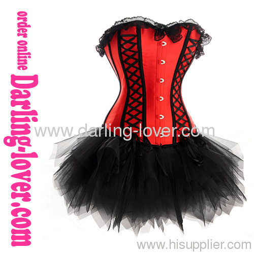 Sexy Red Lace Corset with Black Dress