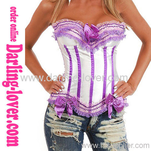 Sexy Purple Lace White Overbust Corset