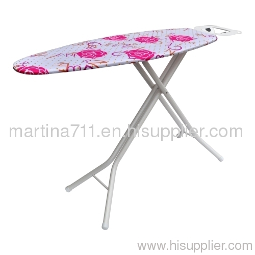 Mesh top ironing board with safty iron rest