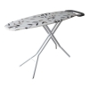 Metal mesh top ironing board with retracted iron rest