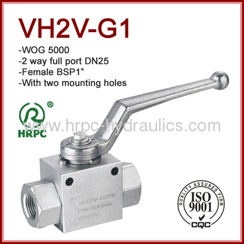 BSP 1 inch hydraulic 2 way female thread oil or gas ball valve high pressure 5000psi with mounting holes