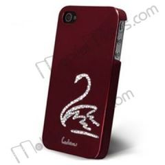 New Super Quality Plated Case Hard Cover for iPhone 4/ 4S with Swan Pattern Swarovski Crystals Diamond(red)
