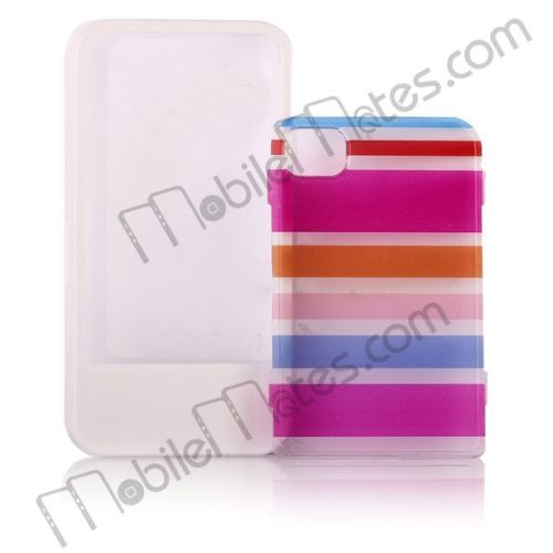 Detachable Colourful Stripe Pattern Hard Case for iPhone 4/iPhone 4S(Red+blue+brown)