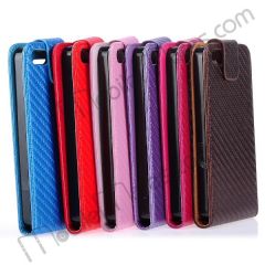 Twill Pattern PU Leather Upper and Lower Clamshell Hard Case for iPhone 5(Brown)