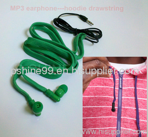 Drawcord inbuilt MP3 headphone washable earphones for hoodie/garment