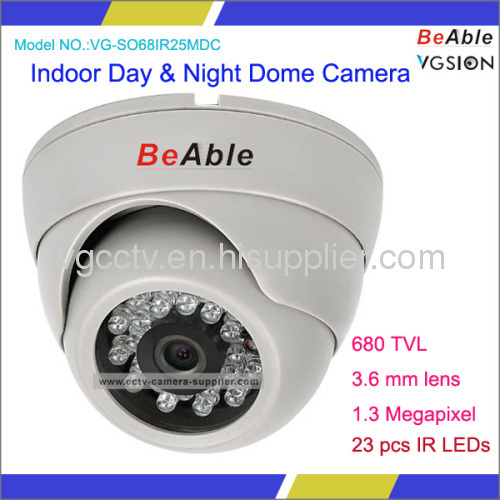 1.3 Megapixel 3.6mm lens 680TVL Indoor Use Day & Night Plastic Dome Camera