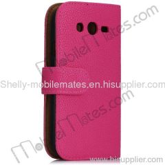 Lichee Texture Magnetic Flip Stand Leather Case for Samsung i9082/i9080 Galaxy Grand Duos with Card Slots (Hot Pink)