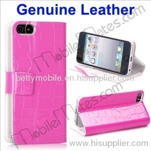Graceful Crocodile Pattern Magnetic Wallet Folio Stand Genuine Leather Case for iPhone 5