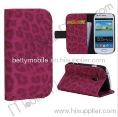 Leopard Texture Wallet Style Magnetic Flip Stand Leather Case Cover for Samsung I8190 GALAXY SIII Mini with Card Slots