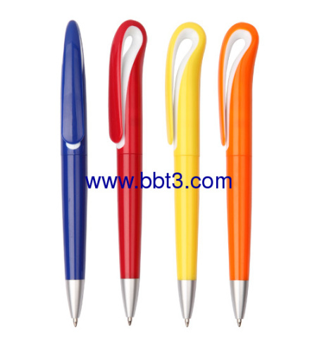 Promotional ballpen with color body and swan shape clip