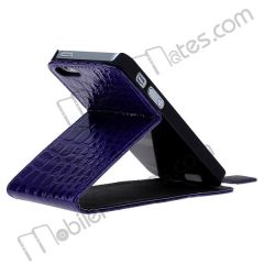 Faux Crocodile Leather Flip Ultra Slim Cover Pouch Case Stand for Apple iPhone 5(Purple)