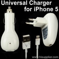White 3 In 1 Universal USB Sync Car Charger & Wall Charger & PC Charger For iPhone 5/iPad 4/iPad Mini