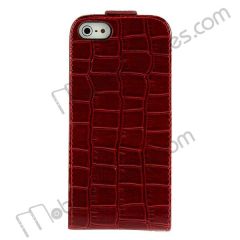 Stone Pattern Top Case Flip Leather Cover for iPhone 5 (Red)