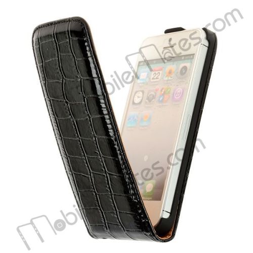 Stone Pattern Top Case Flip Leather Cover for iPhone 5 (Black)