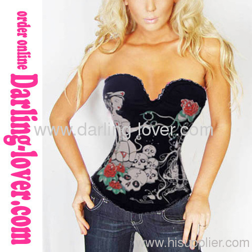 Nurse Print Sexy Black Corset