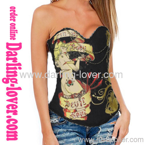 Sexy Hot Girl Print Black Corset