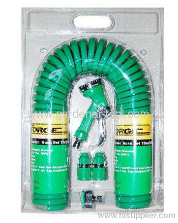 15M Garden Coil Hose With 4-Pattern Trigger Nozzle