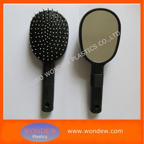 Double sided hair brush with mirror on back plastic hairbrus