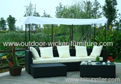 Patio wicker chairs and recliners with top roof