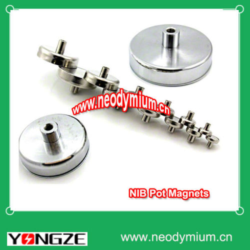 Neodymium Shallow Pot Magnet with Female Stud
