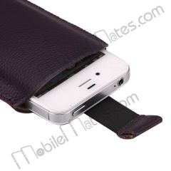 Straight Into Lichee Pattern Leather Pouch Case for iPhone 4/4S with Adjustable Belt,Size:9*14*2cm (Purple)
