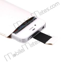 Straight Into Lichee Pattern Leather Pouch Case for iPhone 4/4S with Adjustable Belt,Size:9*14*2cm (White)