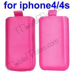Straight Into Lichee Pattern Leather Pouch Case for iPhone 4/4S with Adjustable Belt,Size:9*14*2cm (Hot Pink)