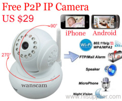 Hot P2P Plug &Play for iPone and Anroid Network Wireless wifi Pan/Tilt ip camera