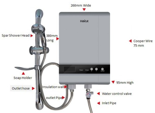 5,500W Aluminium Heating Element Tankless Water Heater (Silver )