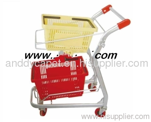 Powder Coated Unfolding two basket Hand trolley /Shopping Basket Cart/ grocery cart