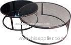 Grey Tempered Glass Coffee Table, Living Room Round Glass End Tables